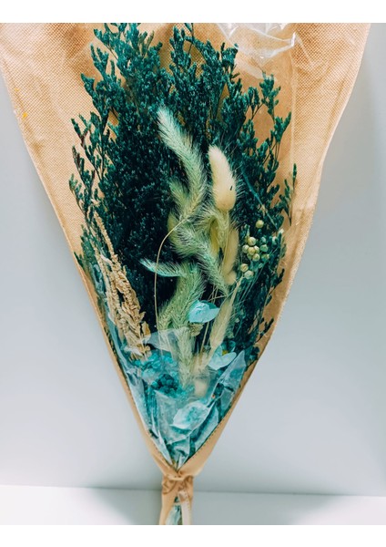 Özel Günler Için 1 Demet Kurutulmuş Çiçek Buketi Yeşil Tonlar 55 cm fırsatları