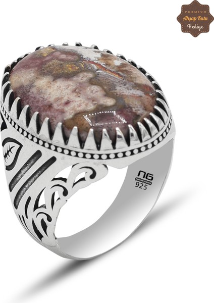 Rodonit Taşı Sarmaşık Model 925 Ayar Gümüş Erkek Yüzük 201024803