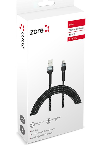 Siyah Shira Serisi Micro USB Kablo 2 Metre fiyatları
