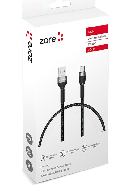 Siyah Shira Serisi Type-C USB Kablo 30 cm fiyatları