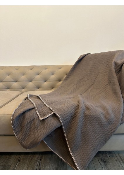 Joy %100 Pamuk 4 Kat Müslin Throw Tv Battaniyesi & Koltuk Şalı Antrasit