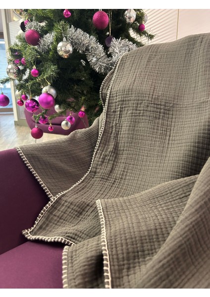 Joy %100 Pamuk 4 Kat Müslin Throw Tv Battaniyesi & Koltuk Şalı Antrasit fiyatları