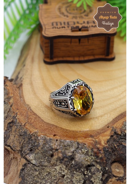 Sitrin Taşlı Desenli 925 Ayar Gümüş Erkek Yüzük 201024782 modelleri