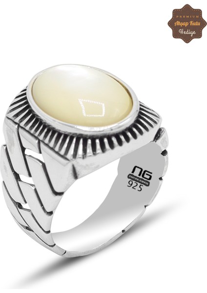 Sedef Taşlı Zicir Desenli 925 Ayar Gümüş Erkek Yüzük 201024790