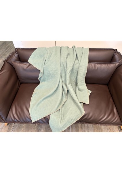 Joy %100 Pamuk 4 Kat Müslin Throw Tv Battaniyesi & Koltuk Şalı Çağla Yeşili