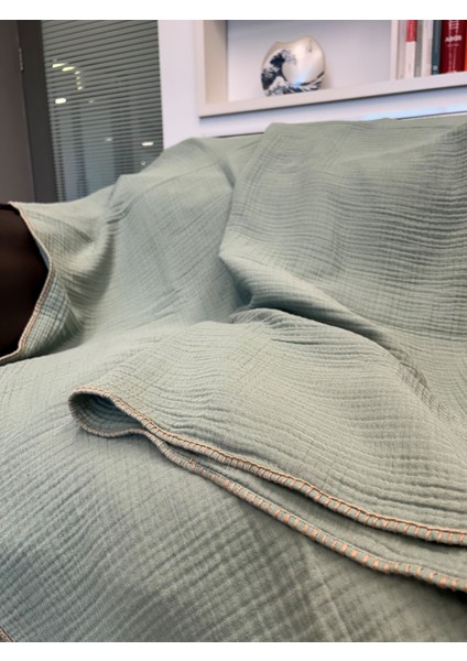 Joy %100 Pamuk 4 Kat Müslin Throw Tv Battaniyesi & Koltuk Şalı Çağla Yeşili