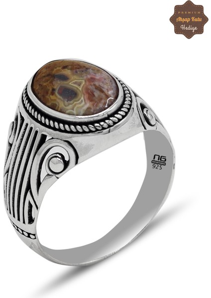 Güneş Taşı Başak Desenli 925 Ayar Gümüş Erkek Yüzük 201024789
