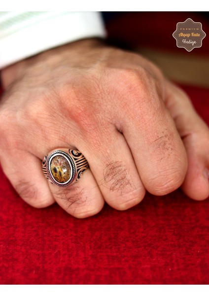 Güneş Taşı Başak Desenli 925 Ayar Gümüş Erkek Yüzük 201024789 fiyatları