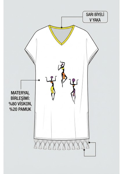 Plaj Elbisesi Viskon Pamuk Sarı Biyeli Africa Desen S-M indirimleri