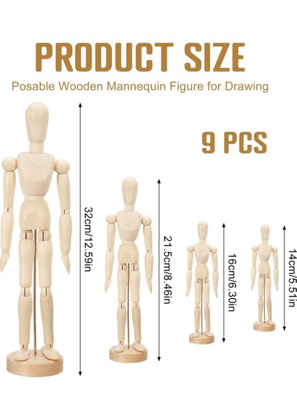 9 Parça Sanatçı Manken Modeli Ahşap Manken Çizimi Hareketli Figür Modeli Standlı Esnek Eklemli Manken (Yurt Dışından) modelleri