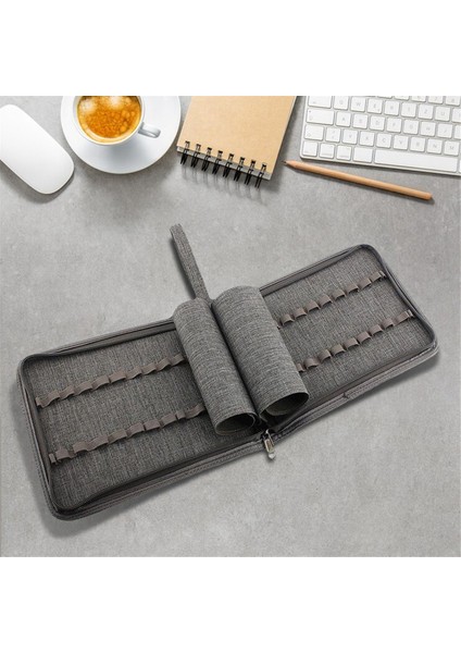 Kalem Kutusu Çantası Kapasiteli Dolma Kalem Kutusu 24 Yuvalı Fermuarlı Çok Amaçlı Tuval Yazı Tutucu Malzemeleri Gri (Yurt Dışından) indirimleri