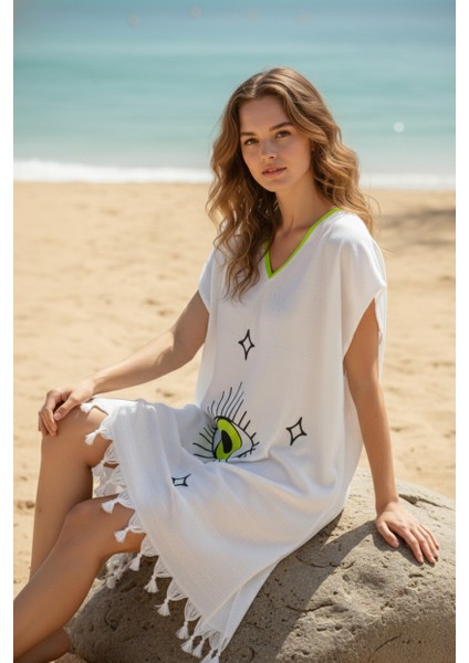 Plaj Elbisesi Viskon Pamuk Biyeli Eye Desen L- Xl fiyatları