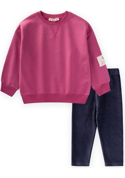 Kadife Taytlı Sweatshirt Takım 2-10 Yaş Fuşya