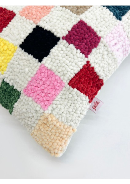 Chess Color - Özel Tasarım Kadife Dama Desenli Punch Kırlent Yastık Kılıfı modelleri