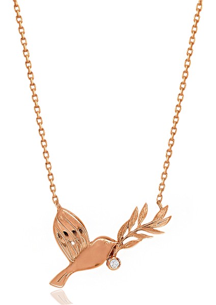 925 Ayar Zeytin Dalı Tutan Kuş Kadın Gümüş Kolye