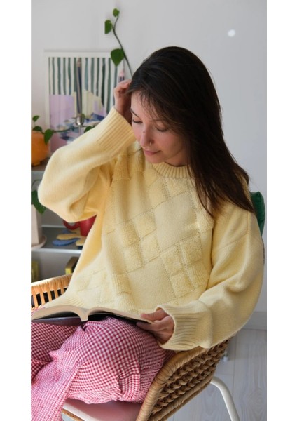 Bisiklet Yaka Günlük Baklava Desen Basic Kadın Kazak fiyatları