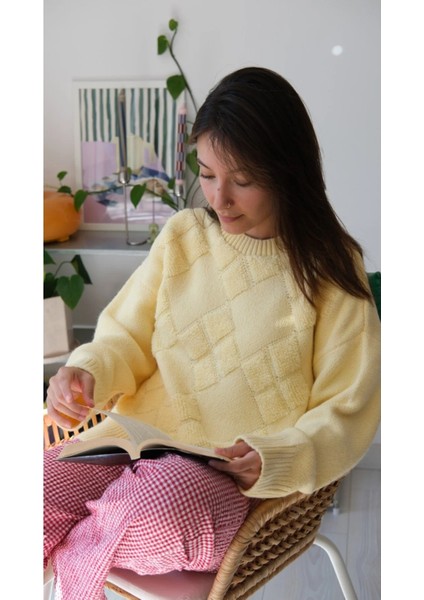 Bisiklet Yaka Günlük Baklava Desen Basic Kadın Kazak modelleri