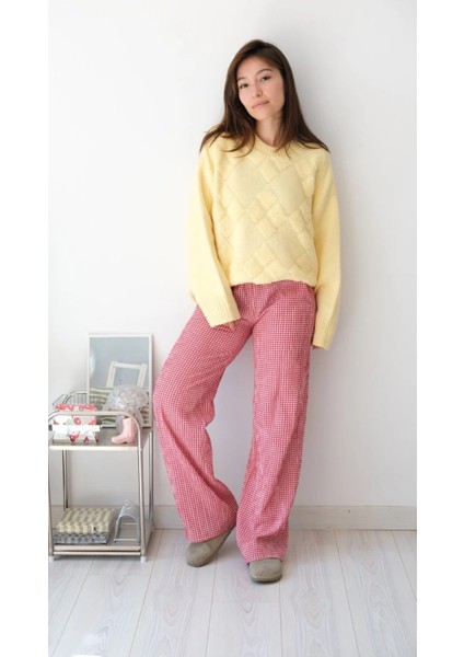 Bisiklet Yaka Günlük Baklava Desen Basic Kadın Kazak