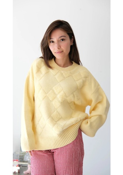 Bisiklet Yaka Günlük Baklava Desen Basic Kadın Kazak