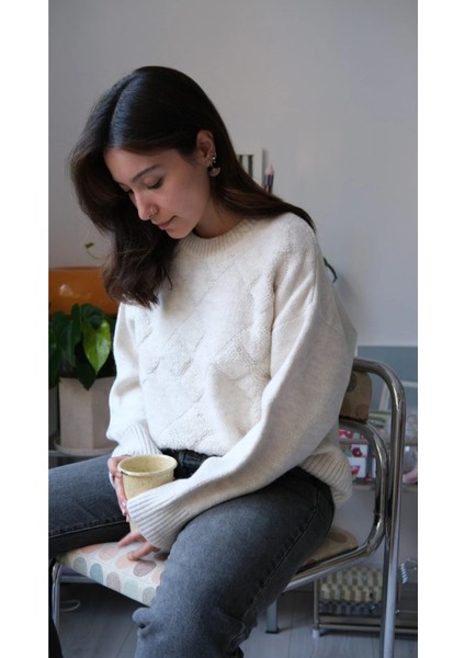 Bisiklet Yaka Günlük Baklava Desen Basic Kadın Kazak fiyatları