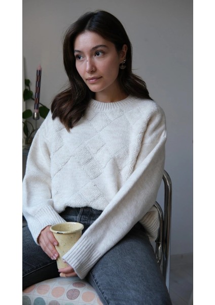 Bisiklet Yaka Günlük Baklava Desen Basic Kadın Kazak modelleri