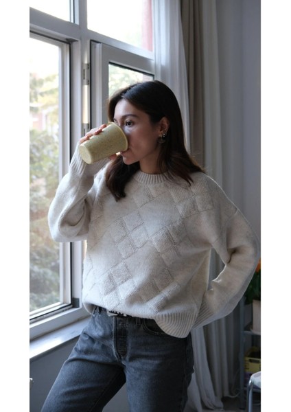 Bisiklet Yaka Günlük Baklava Desen Basic Kadın Kazak fırsatları