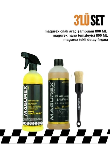 Cilalı Oto Şampuanı 800ML + Nano Temizleyici 800ML + Detay Fırçası Seti