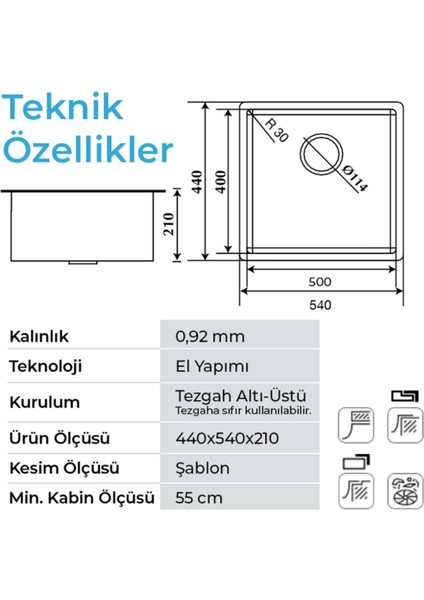 Venüs 3054 Mat Inox 50X40 Tezgah Altı Paslanmaz Çelik Mutfak Eviyesi fiyatları