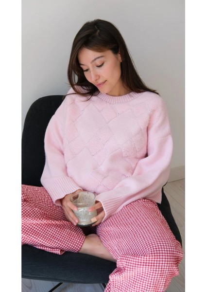 Bisiklet Yaka Günlük Baklava Desen Basic Kadın Kazak