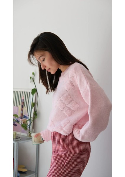 Bisiklet Yaka Günlük Baklava Desen Basic Kadın Kazak modelleri