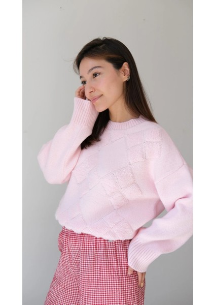 Bisiklet Yaka Günlük Baklava Desen Basic Kadın Kazak