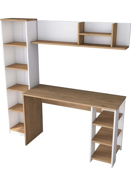 Ha125 Kitaplıklı Raflı Çalışma Ofis Bilgisayar Masası Sepet Ceviz - Beyaz fırsatları