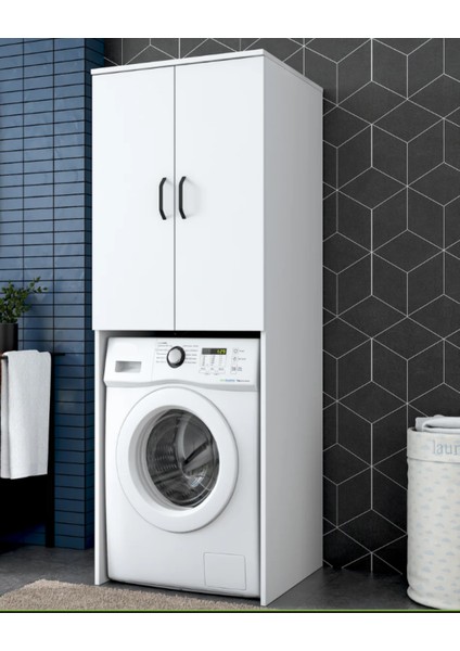 Çamaşır Makinesi Dolabı 2 Kapaklı 2 Raflı Banyo Dolabı