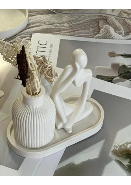 Dekoratif Vazo & Düşünen Insan Figürü 3'lü Set