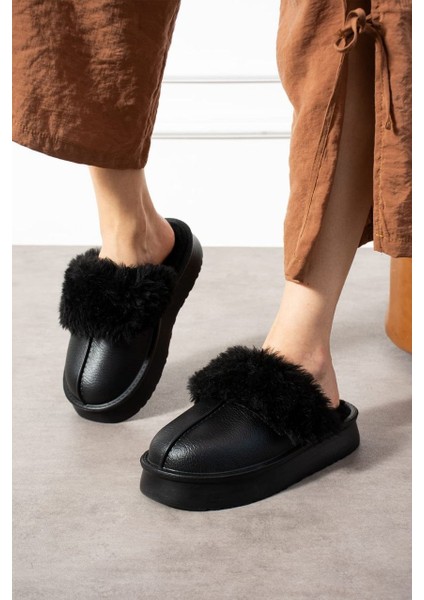 Içi Tüylü Dışı Eva Su Geçirmez Kaymaz Taban Önü Kapalı Ev Terliği Kışlık Terlik