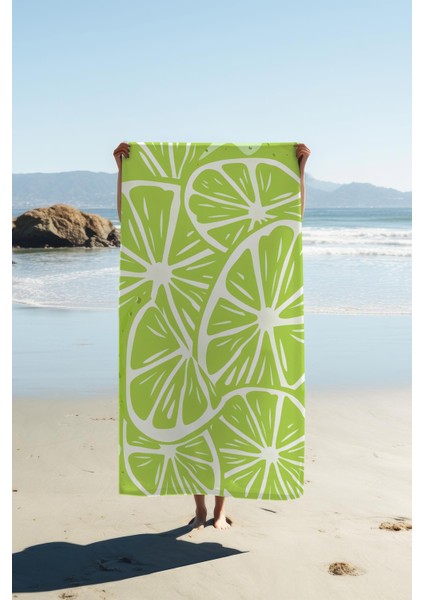 Dijital Baskı Plaj Deniz Havlusu Limon Desenli Peştamal HVL0164