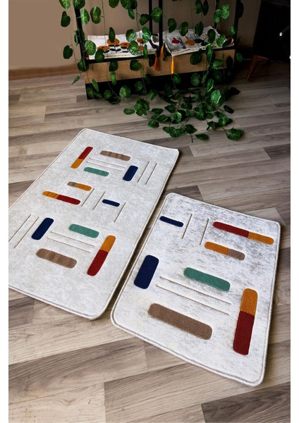 Dijital Baskı Kaymaz Taban Yıkanabilir 2'li Punch Banyo Paspas Takımı PCP004