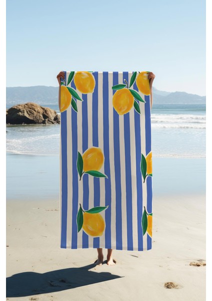 Dijital Baskı Plaj Deniz Havlusu Limon Desenli Peştamal HVL0159