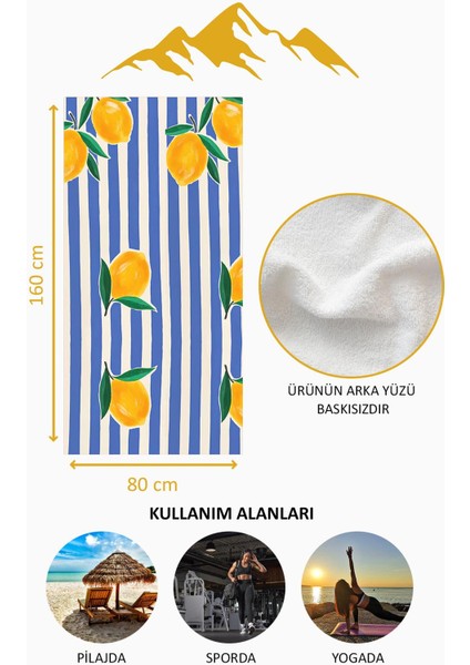 Dijital Baskı Plaj Deniz Havlusu Limon Desenli Peştamal HVL0159 fırsatları