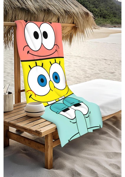 Dijital Baskı Plaj Deniz Havlusu Sünger Bob Desenli Peştamal HVL0203 modelleri