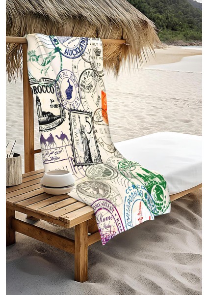 Dijital Baskı Plaj Deniz Havlusu Posta Pulu Desenli Peştamal HVL0228 modelleri