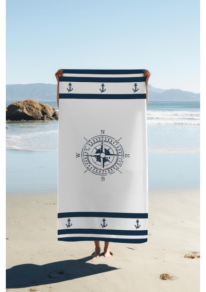 Dijital Baskı Plaj Deniz Havlusu Pusula Desenli Peştamal HVL0006