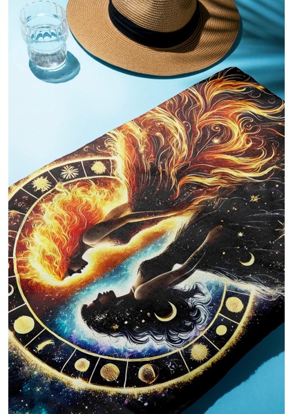 Dijital Baskı Plaj Deniz Havlusu Gece ve Gündüz Desenli Peştamal HVL0054 fiyatları