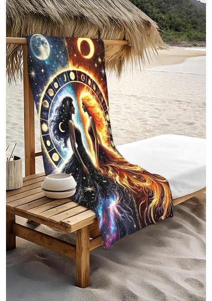 Dijital Baskı Plaj Deniz Havlusu Gece ve Gündüz Desenli Peştamal HVL0054 modelleri