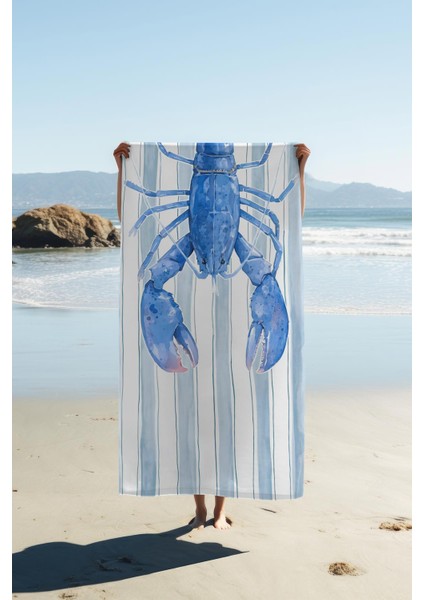 Dijital Baskı Plaj Deniz Havlusu Istakoz Desenli Peştamal HVL0123