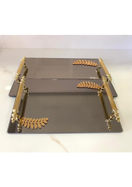 Dekoratif Aynalı Yaprak Desenli Sunum Tepsisi, Çay Tepsisi ,lüx Çay Tepsisi indirimleri