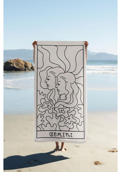 Dijital Baskı Plaj Deniz Havlusu Ikizler Burcu Desenli Peştamal HVL0050