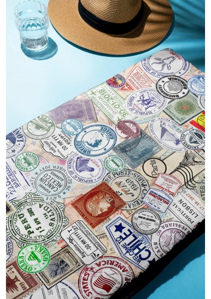 Dijital Baskı Plaj Deniz Havlusu Posta Pulu Desenli Peştamal HVL0081 fiyatları