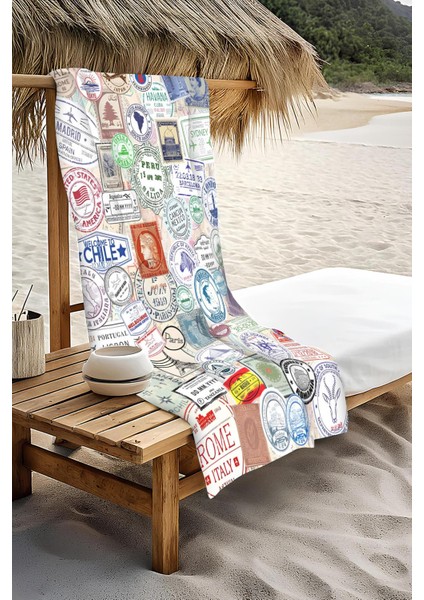 Dijital Baskı Plaj Deniz Havlusu Posta Pulu Desenli Peştamal HVL0081 modelleri