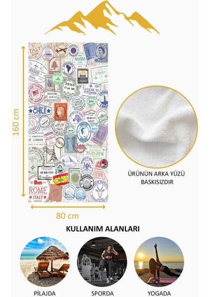 Dijital Baskı Plaj Deniz Havlusu Posta Pulu Desenli Peştamal HVL0081 fırsatları